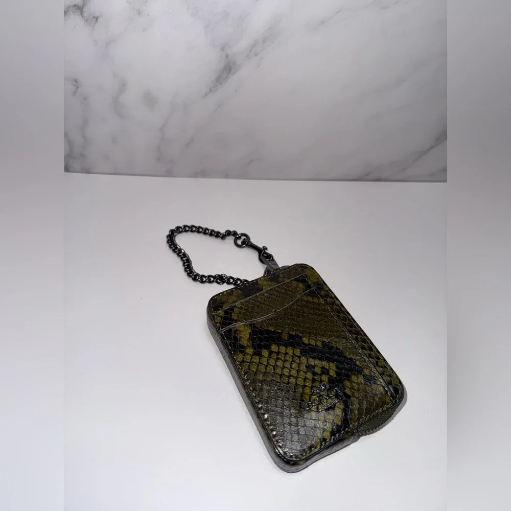 Coach Olive Snake Print Card Holder with Chain Tags Included